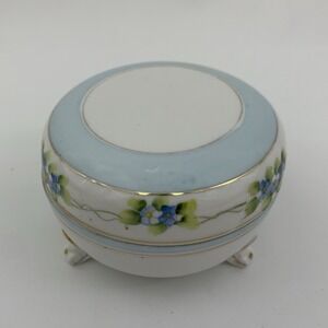 Nippon Footed Baby Blue Floral Porcelain Trinket Box Hand Painted Japan